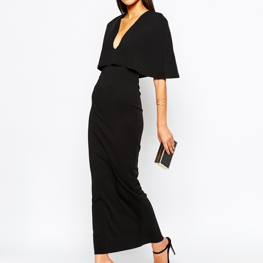 Club L Cape Overlay Maxi Dress in Black cocktail